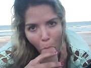 Public sex and blowjob with wife at the beach