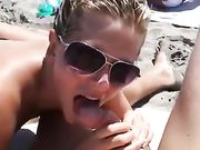 Public blowjob at the beach with wife