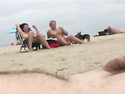 Flashing cock at the beach and ejaculating in public