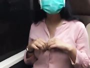 Woman flashing her beautiful breasts in public tram