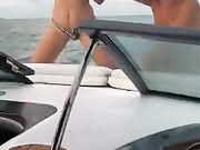 Naked woman flashing and posing on private boat