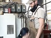 Housewife sucks and fucks with partner at his workplace