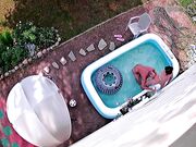 Security camera caught couple having sexual intercourse in the homemade swimming pool
