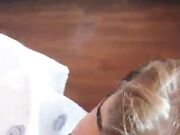 Middle-aged lady takes a full load of sperm in her mouth